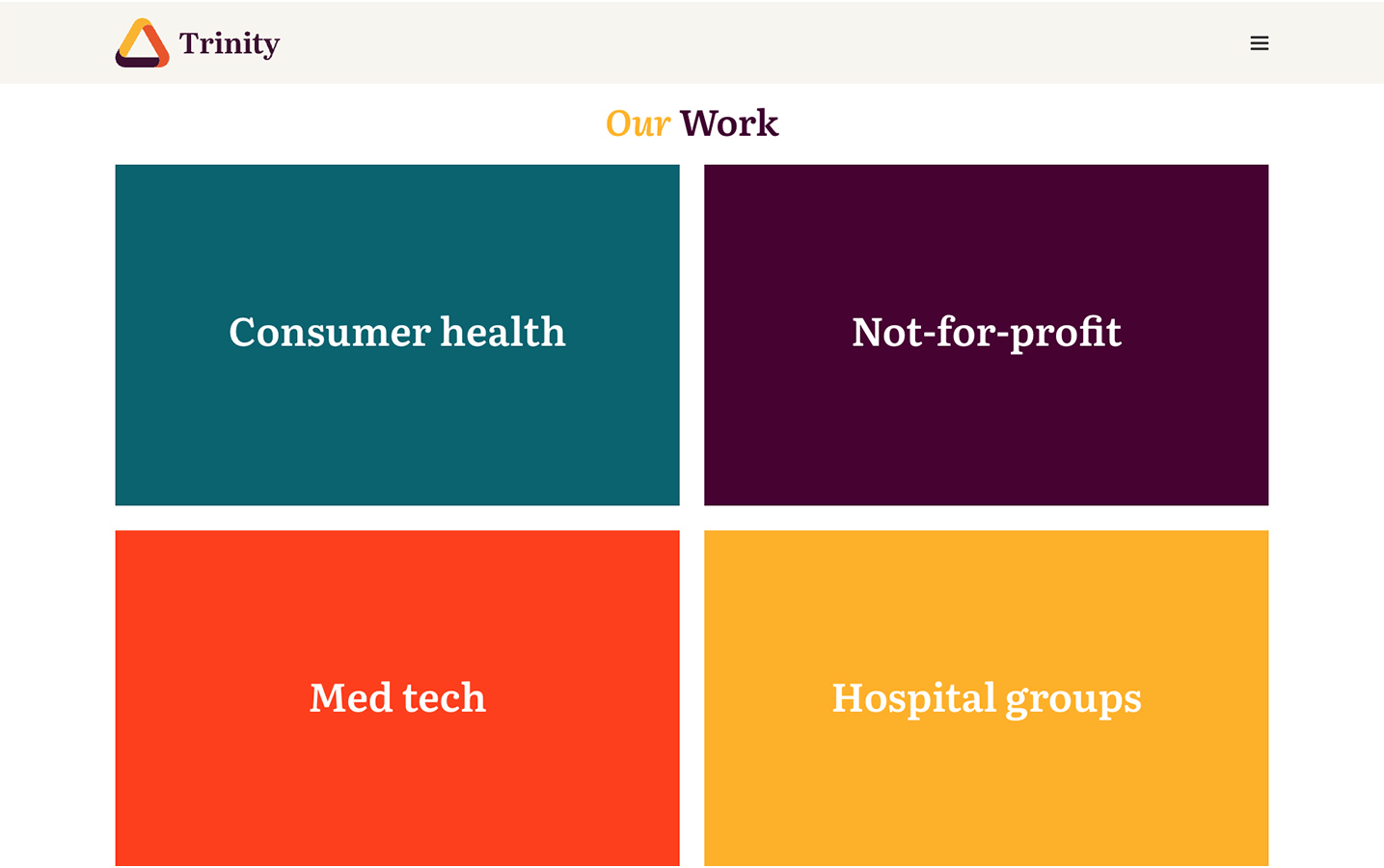 TrinityPR WordPress Website Redesign Our-Work Landing-Page