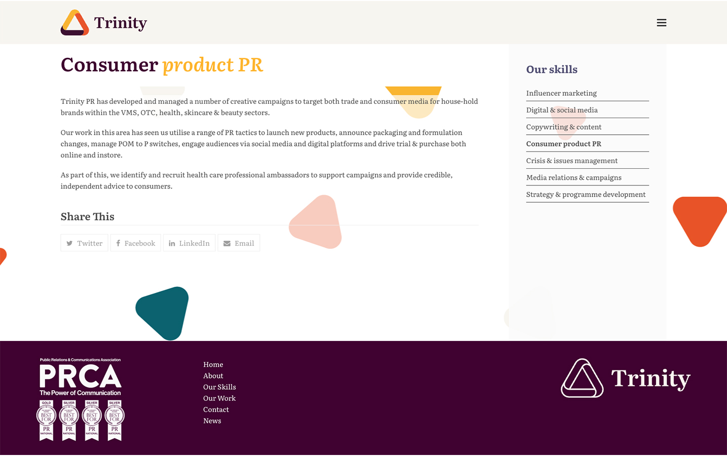 TrinityPR WordPress Website Redesign 2022 Consumer PR Skills